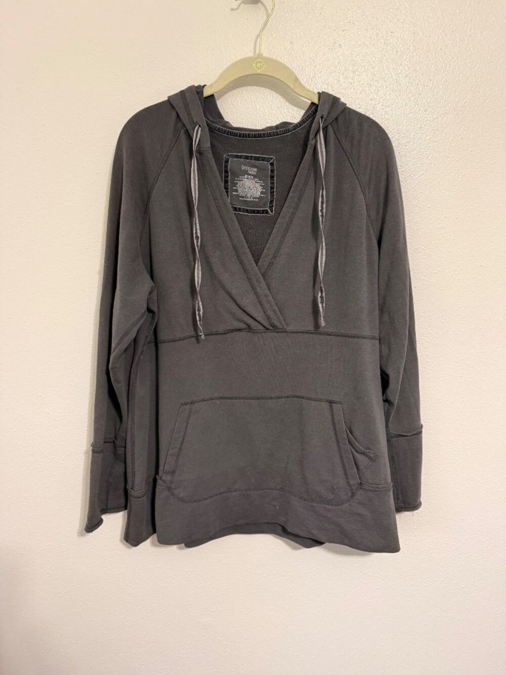 Danskin Now Hoodie Charcoal Gray V neck Surplice Pocket Womans XL
